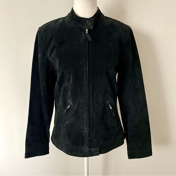 Vintage Jackets & Blazers - Vintage Y2K Reitmans Genuine Suede Black Leather Jacket Size Medium